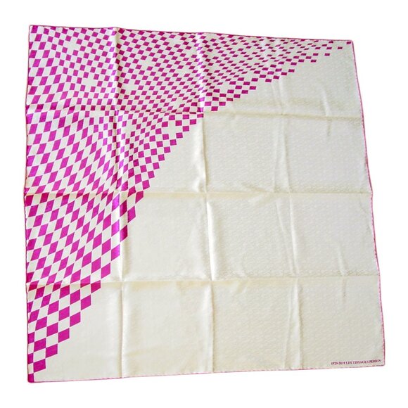 LES TISSAGES PERRIN Silk Jacquard Checkered Anniversary Scarf 1929-2019 - MINT - Picture 2 of 5